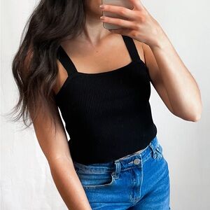 🛍️ NEW Boutique Black Ribbed Crop Tank Top